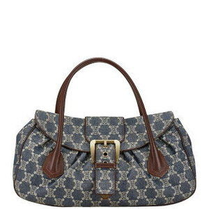 Celine Paris Macadam Boogie Handbag Blue Brown Denim Leather